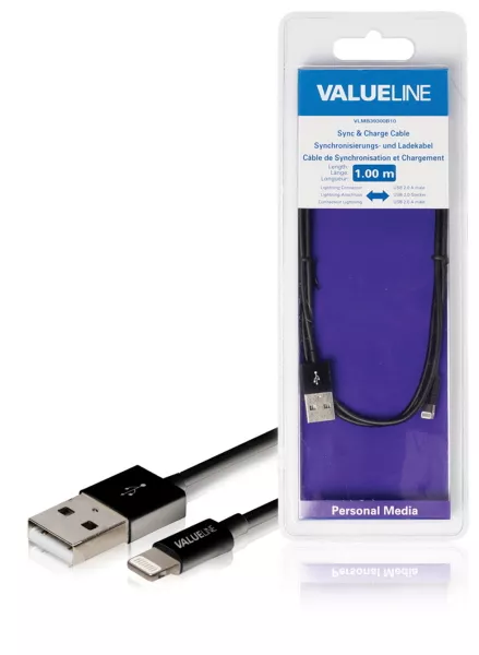 Cablu alimentare și sincronizare Apple Lightning 1m USB 2.0 Valueline compatibil cu dispozitive Apple [1]