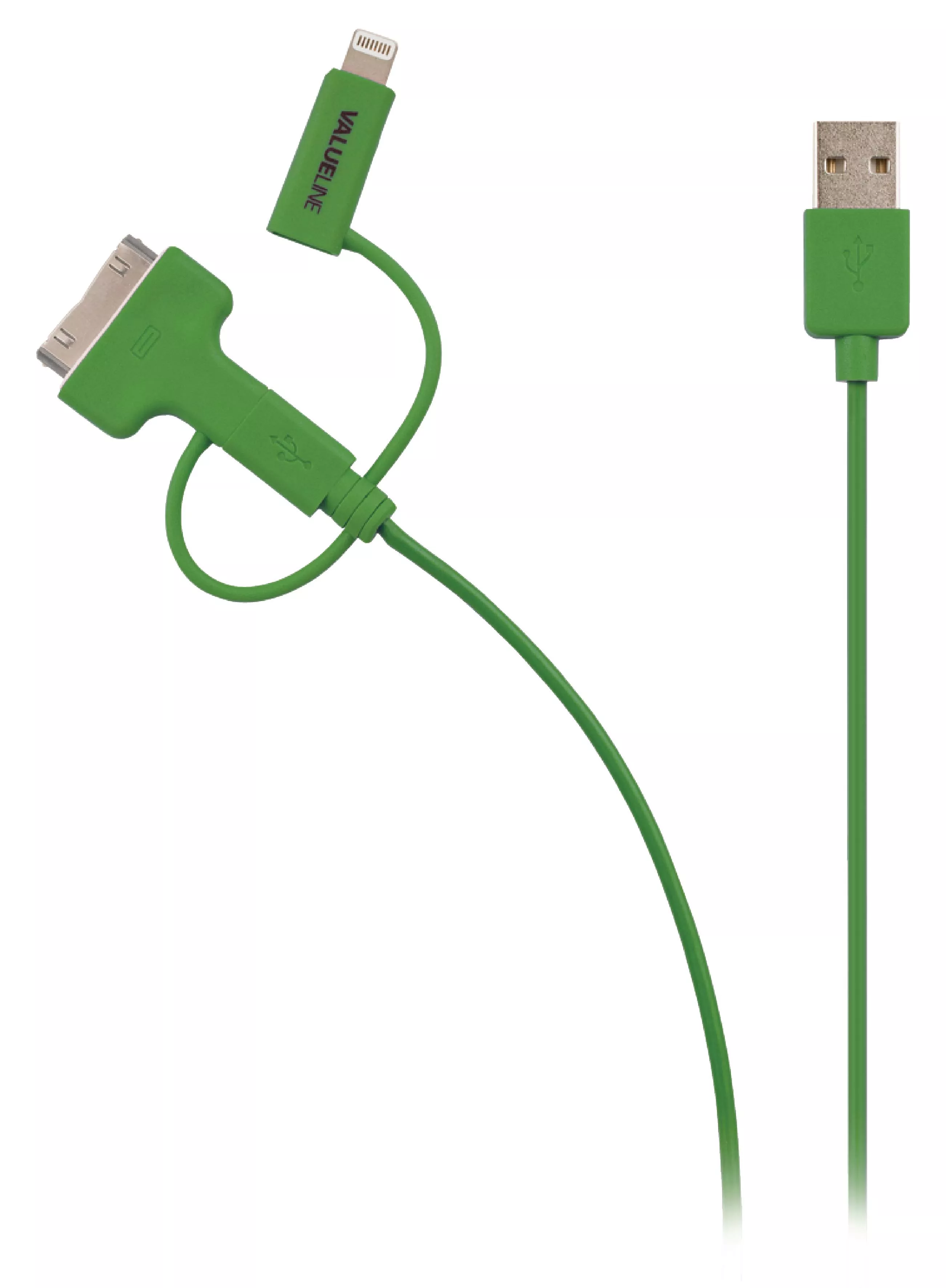 Cablu alimentare și sincronizare USB 2.0 1m Valueline verde, conectori Apple, micro USB, USB A [1]
