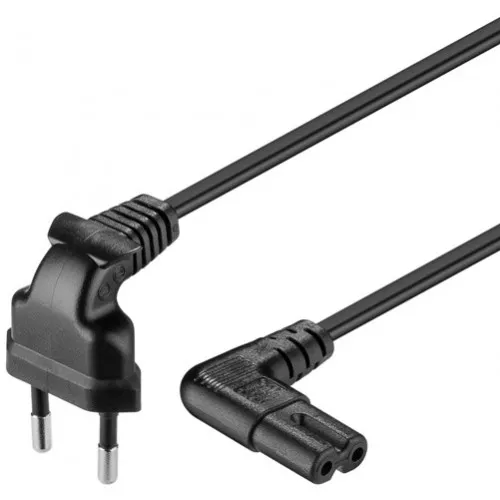 Cabluri alimentare AC-DC - Cablu alimentare TV Euro 90° 3m, 2 pini, IEC C7, cu conductori cupru, putere max 2.5A, calitate Goobay