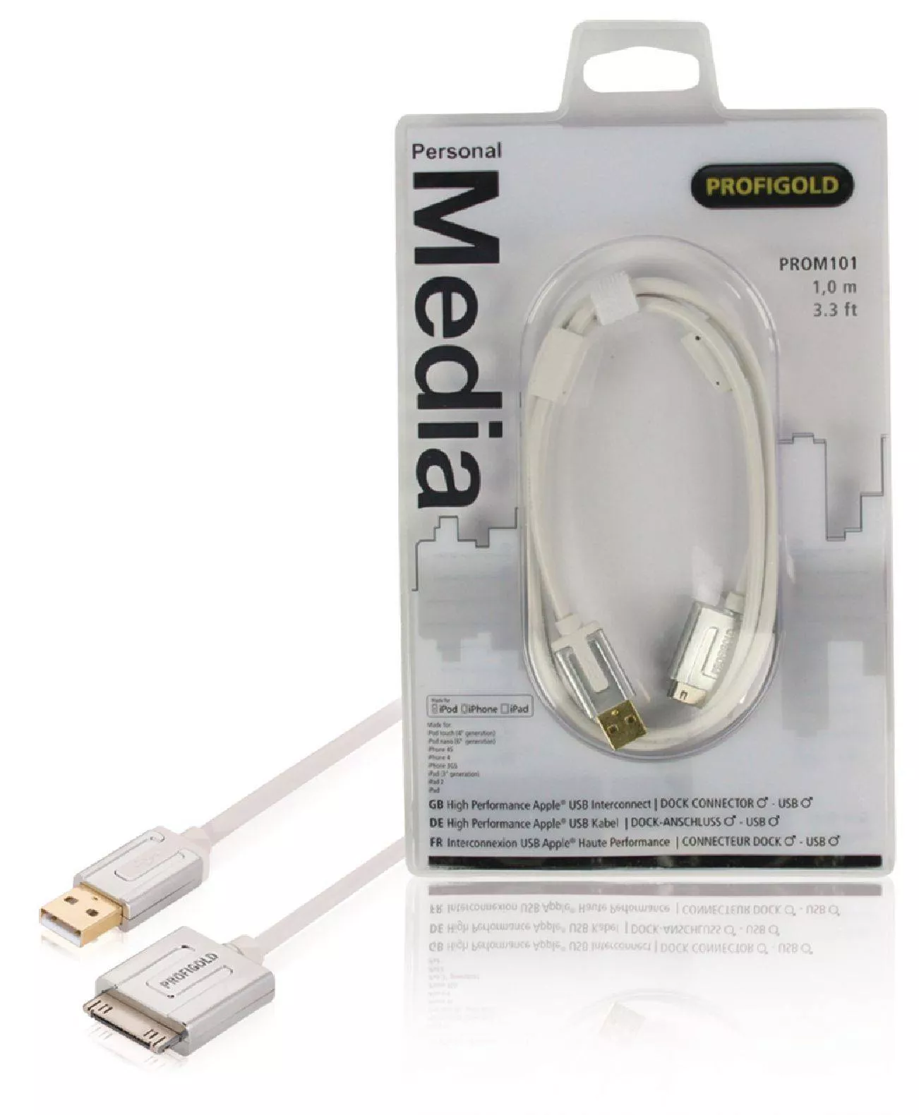 Cablu Apple iPad iPhone USB 1m alb Profigold rotund standard USB 2.0 conector Apple USB A [2]
