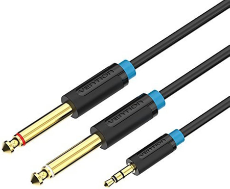 Cabluri - Cablu audio VENTION BACBI 3m, 4mm Jack 3.5 mm tata la 2x Jack 6.3 mm tata, cupru aurit, negru, dublu ecranat.