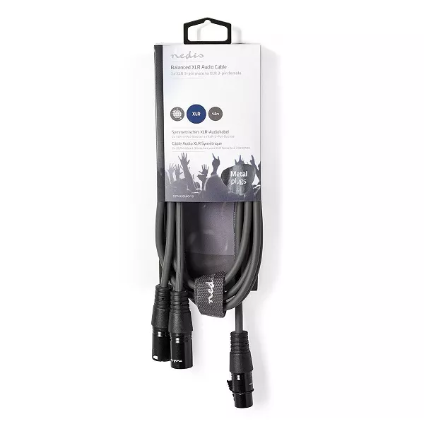 Cablu audio balansat 2x XLR 3-pini tata - XLR 3-pini mama 1.5m Nedis 20AWG stereo [2]