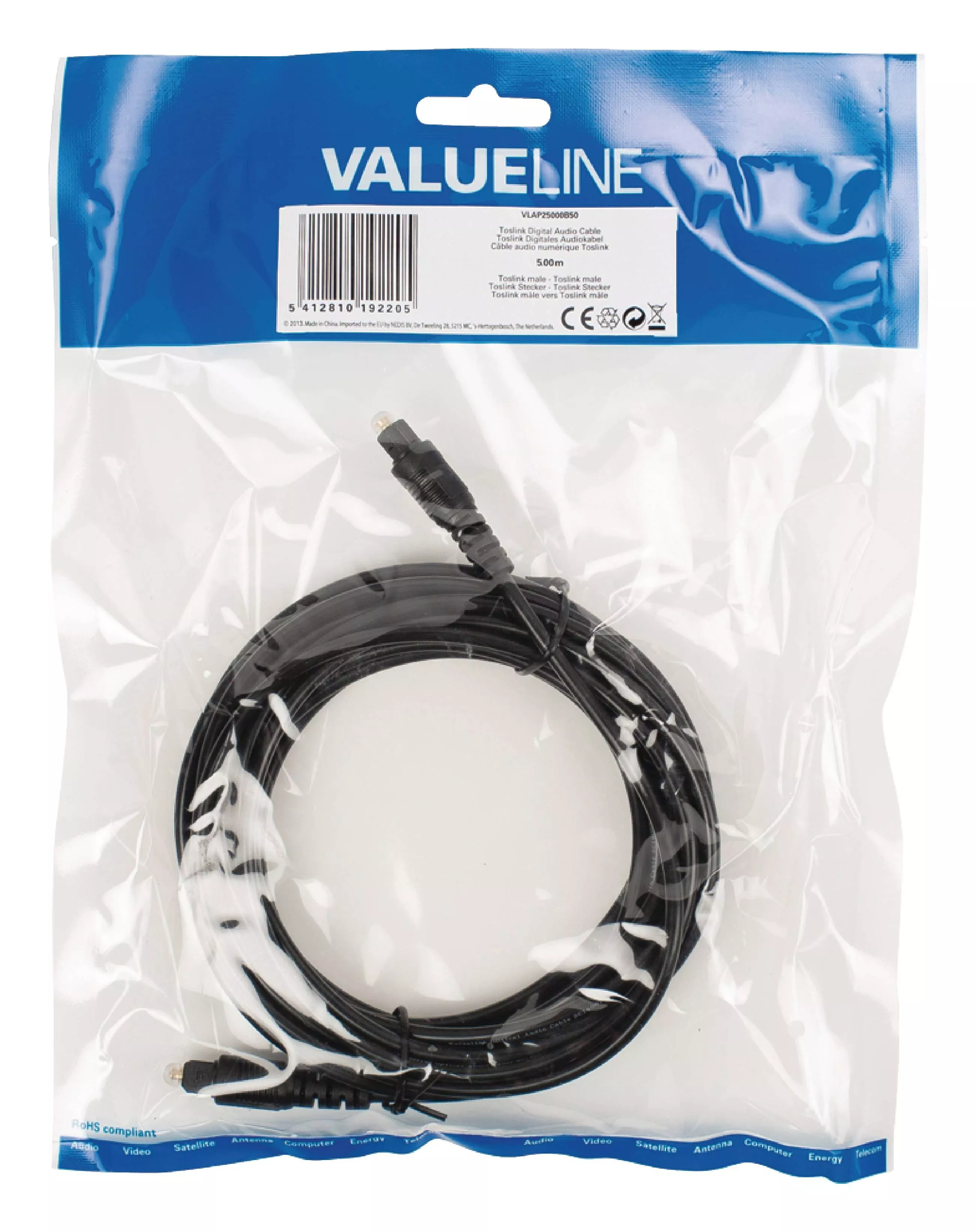 Cablu audio digital Toslink 5m Valueline conectori Toslink tata, compatibil DIGI, culoare negru [1]