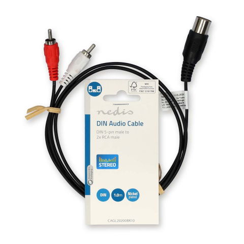 Cablu audio 5 pini DIN tata - 2x RCA tata 1m Nedis CAGL20200BK10 culoare neagră [2]