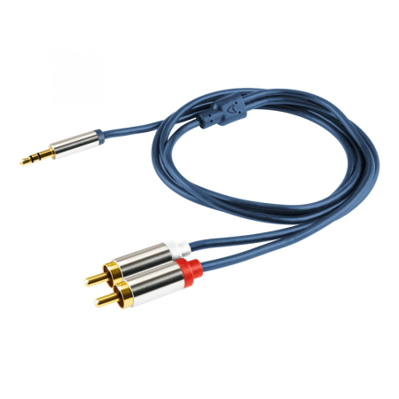 Cabluri - Cablu audio HiFi stereo Jack 3.5 mm - 2x RCA 4m dublu ecranat Home by Somogyi, placat cu aur, albastru
