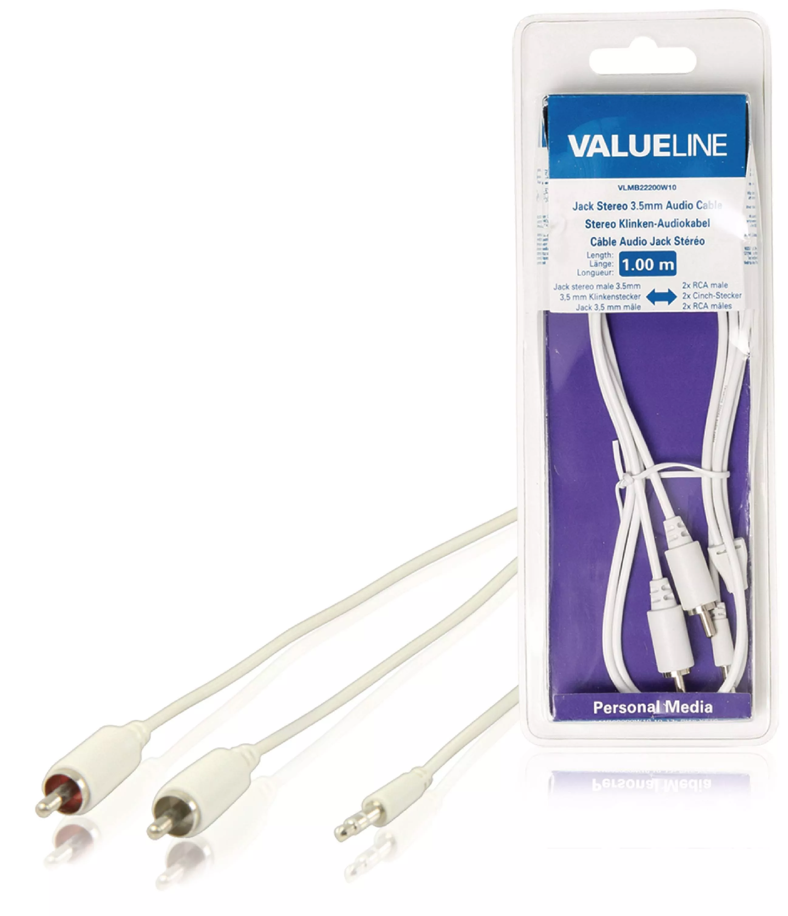 Cabluri Jack - Cablu audio jack stereo 3.5 mm tata - 2x RCA tata 1m alb Valueline – IoElectronice.ro