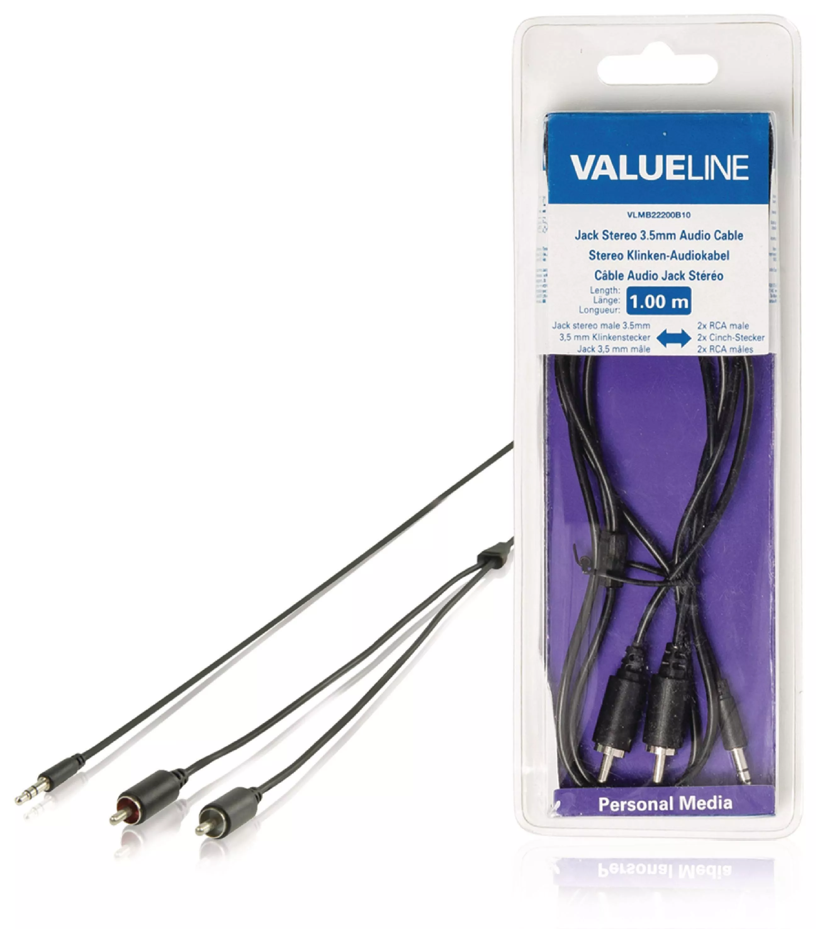 Cabluri Jack - Cablu audio jack stereo 3.5 mm tata - 2x RCA tata 1m negru Valueline – IoElectronice.ro