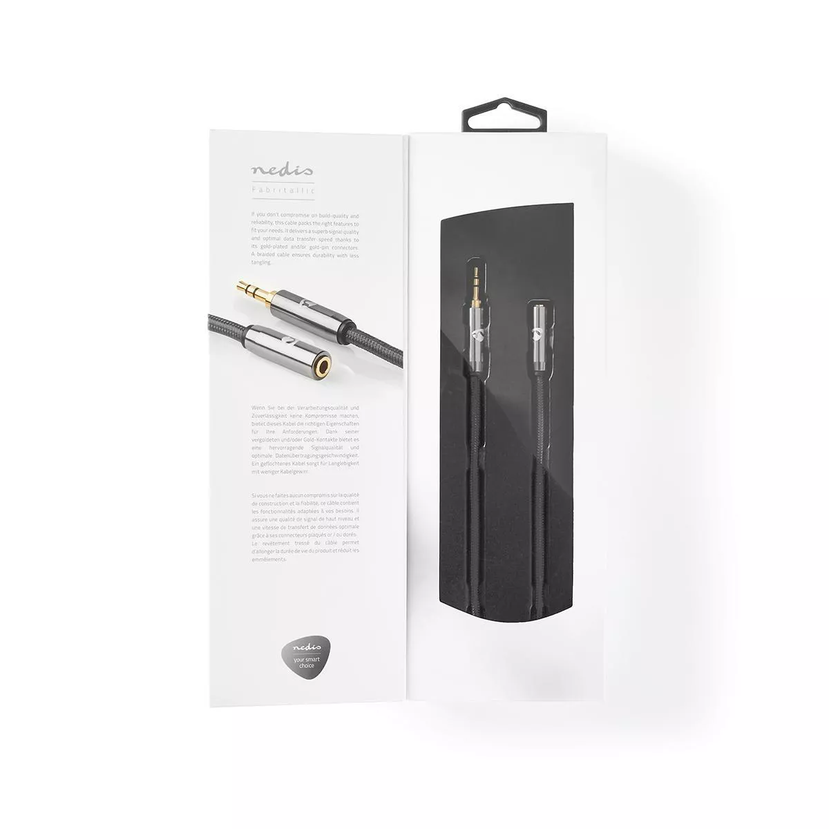 Cablu audio Jack stereo 3.5 mm tata - mama Nedis 2m gri metal, conexiune 3.5 mm, standard stereo [2]