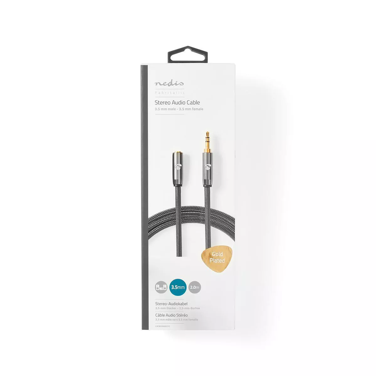 Cablu audio Jack stereo 3.5 mm tata - mama Nedis 2m gri metal, conexiune 3.5 mm, standard stereo [3]
