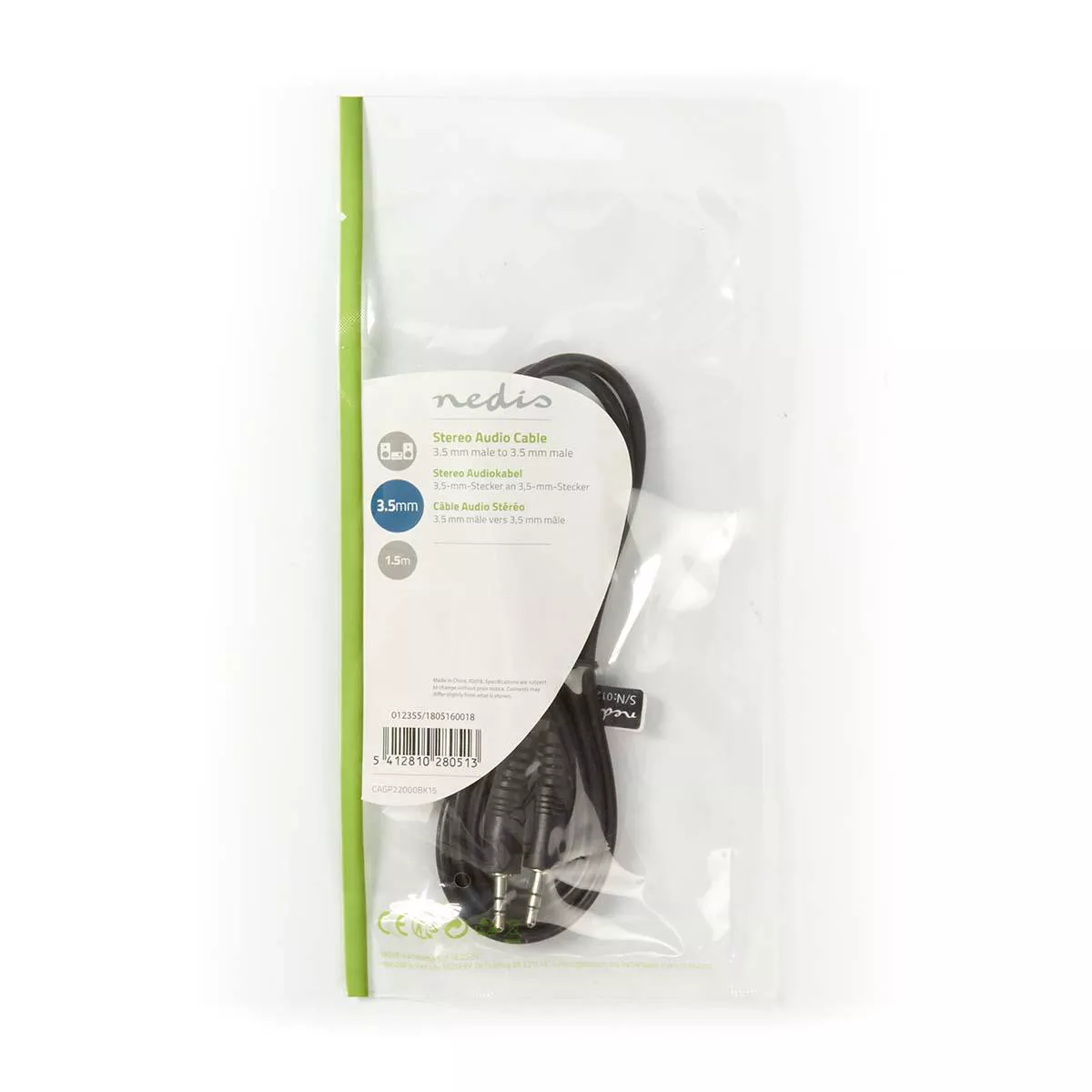 Cablu audio Jack 3.5 mm tata - 3.5 mm tata 1.5m stereo Nedis, lungime 1.5 m, garanție 24 luni persoane fizice [2]
