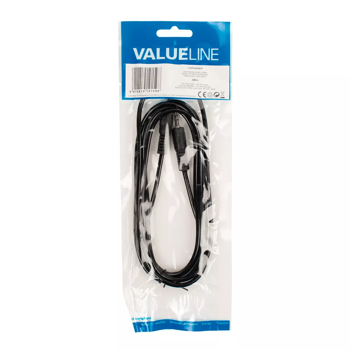 Cablu audio Jack Stereo 3.5 mm tata 2m Valueline negru conexiune 3.5 mm stereo [1]