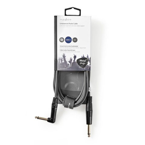 Cablu audio MONO Jack 6.35 mm tata cotit 3m Nedis, placat cu nichel, 20AWG, culoare gri [2]