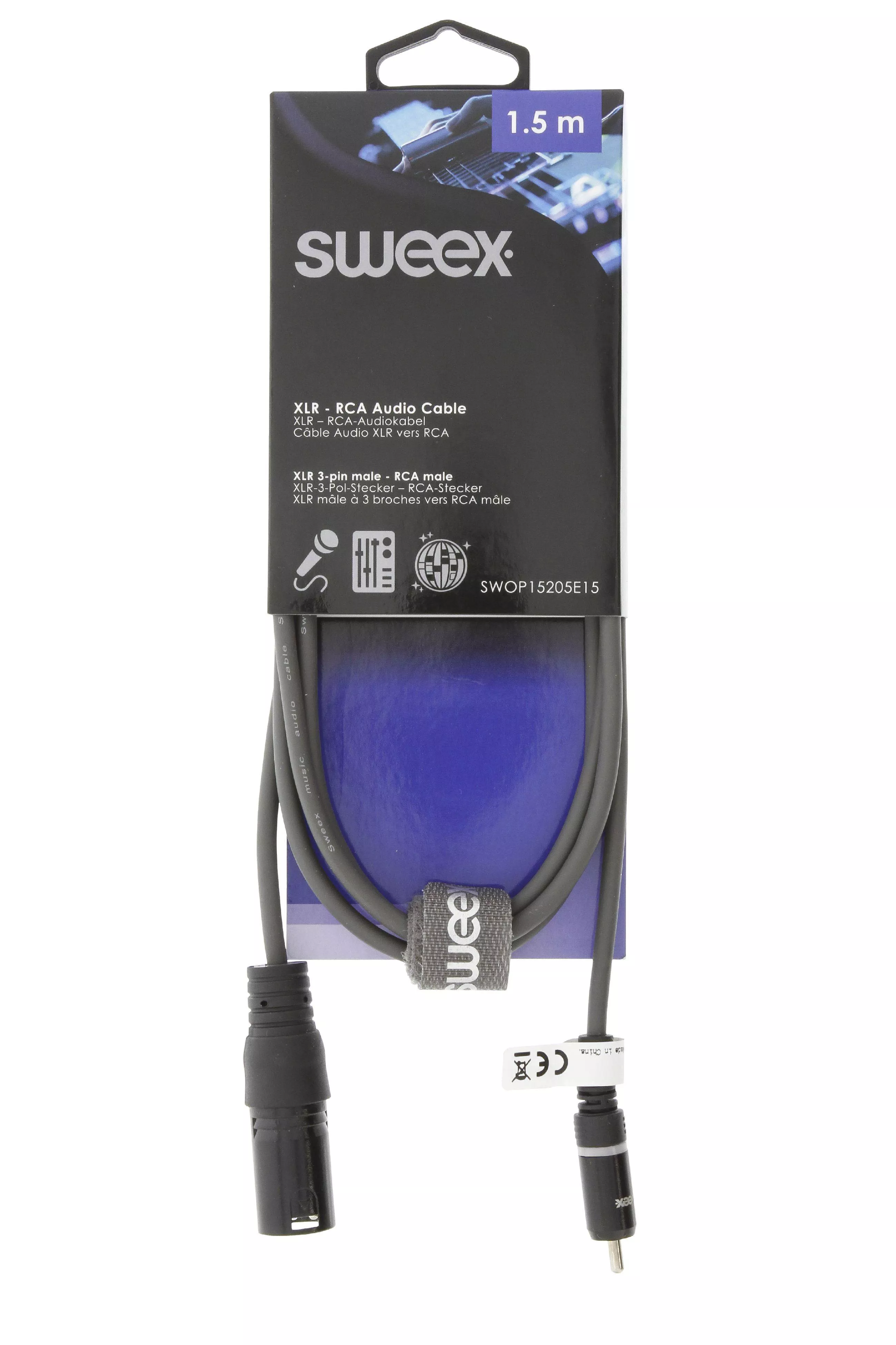 Cablul audio mono XLR 3 pini tata - RCA tata 1.5m gri Sweex, cablu flexibil pentru instrumente și microfoane [1]