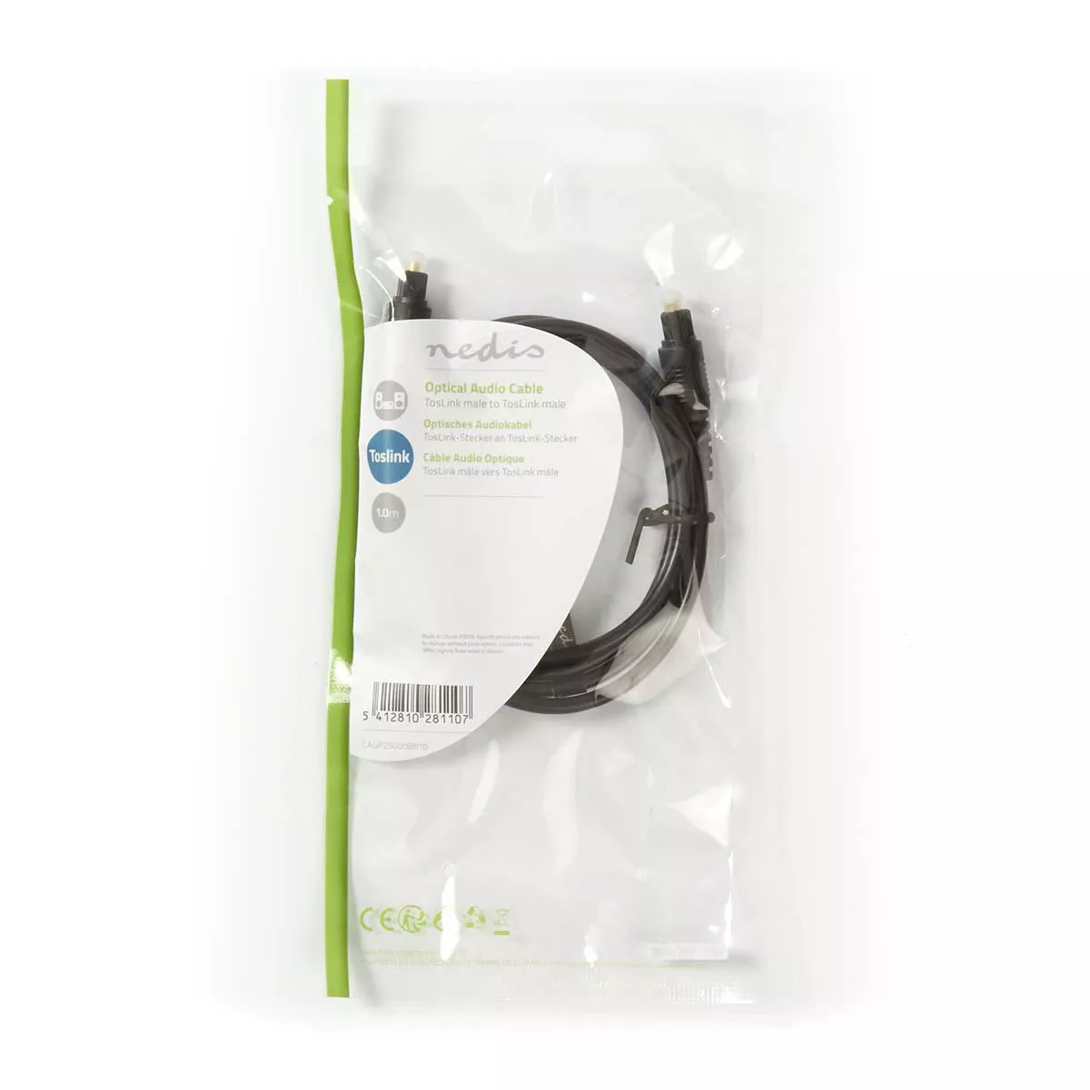 Cablu Audio Optic Toslink 1m Negru Nedis, conexiune Toslink, standard optic digital [2]