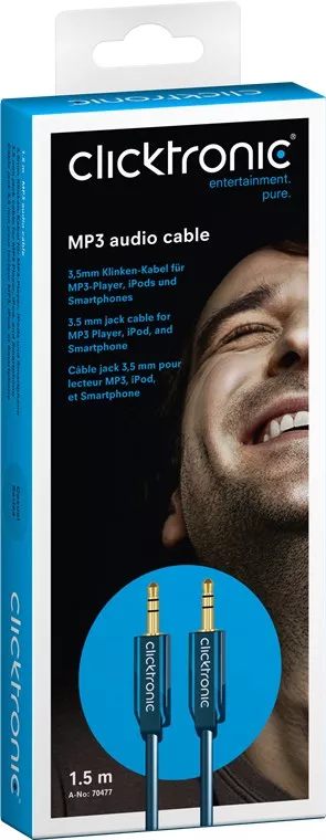 Cablu audio Jack 3.5 mm 1.5m tata-tata stereo Clicktronic placat cu aur, oxigen free, albastru [2]