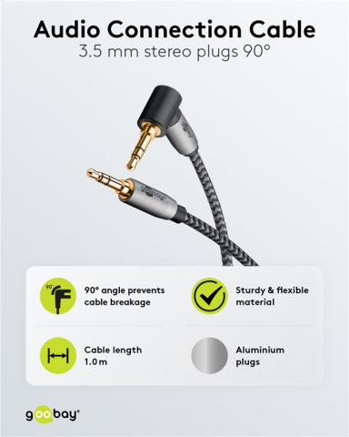 Cablu audio stereo 1m textil împletit Jack 3.5 mm 90 grade Goobay negru/gri [2]