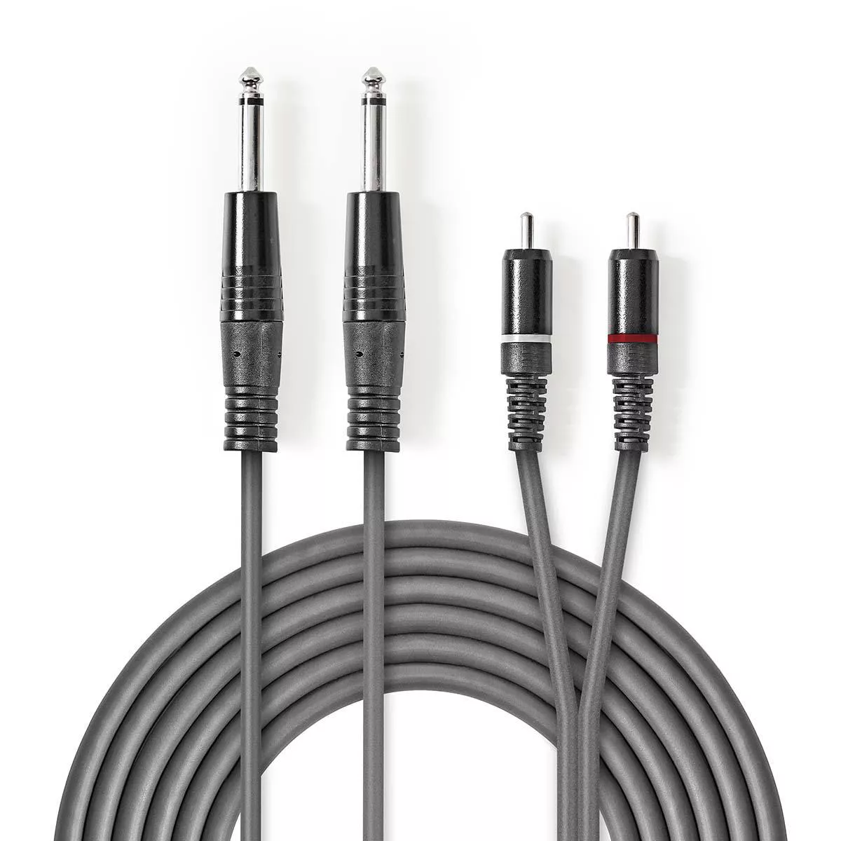 Conectica - Cablu audio stereo 2x 6.35 mm Jack tata - 2x RCA tata 1.5m gri Nedis