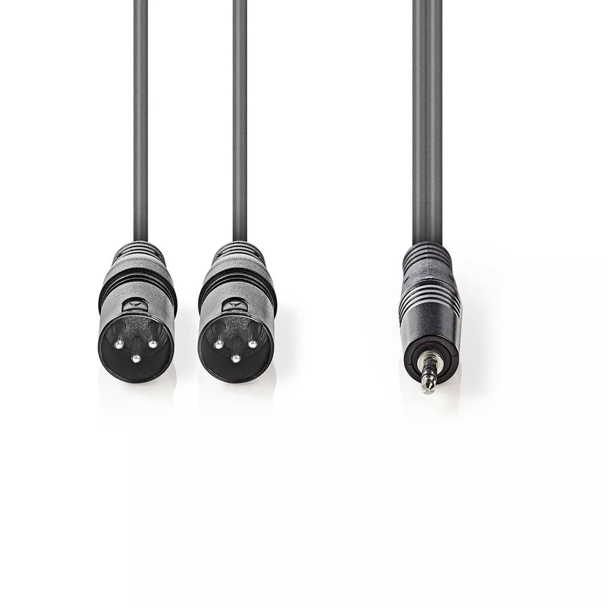 Cablu audio stereo 2x XLR 3-Pin tata - 3.5 mm Jack tata 1.5m Nedis 20AWG gri [1]