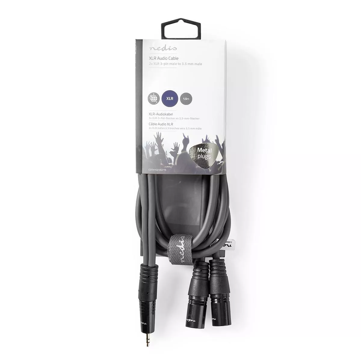 Cablu audio stereo 2x XLR 3-Pin tata - 3.5 mm Jack tata 1.5m Nedis 20AWG gri [2]