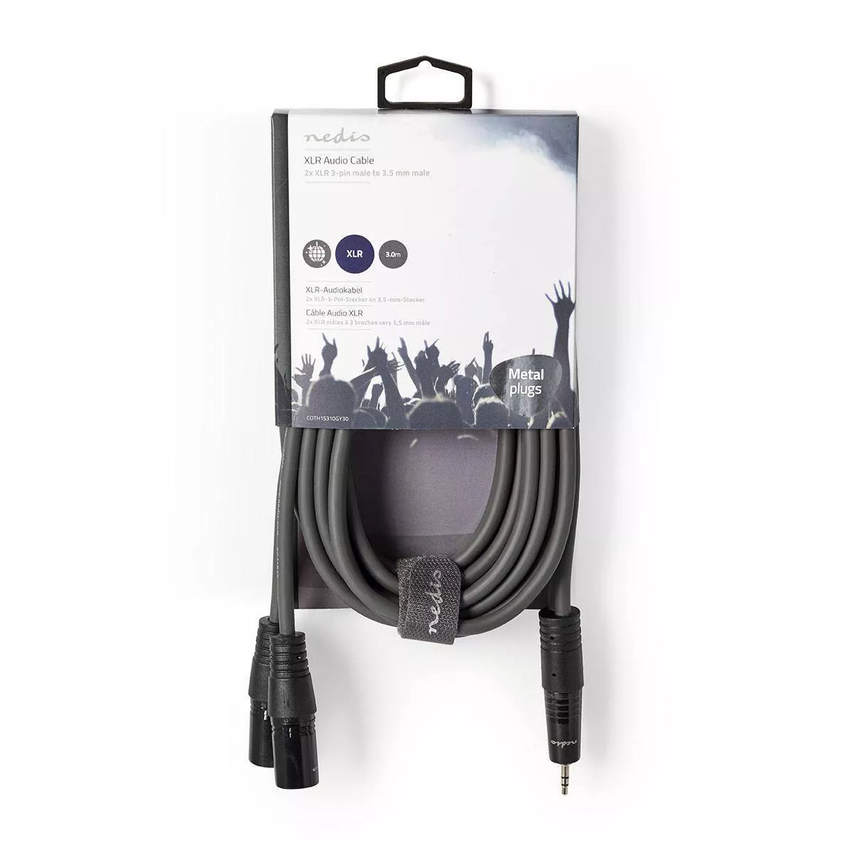 Cablu audio Stereo 2x XLR 3 pini tata - Jack 3.5 mm 3m gri Nedis [2]