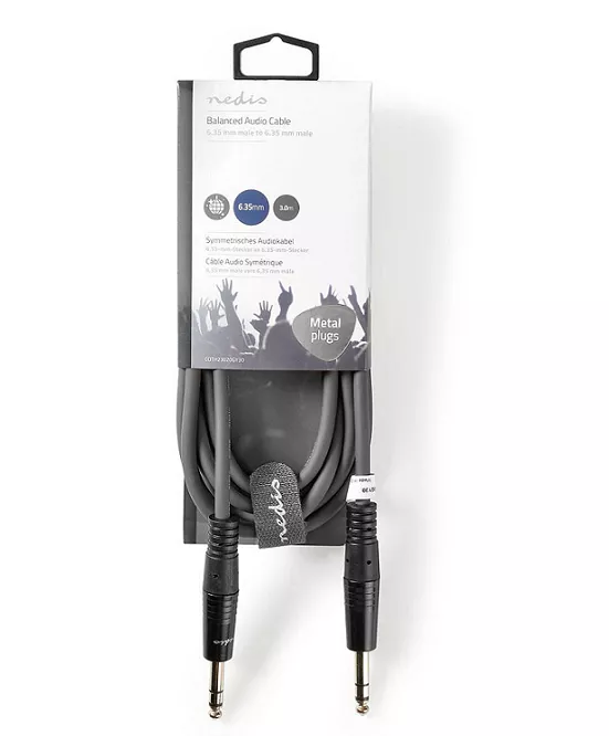 Cablu audio stereo 6.35 mm tata - 6.35 mm tata 3m gri NEDIS 20AWG standard stereo [2]