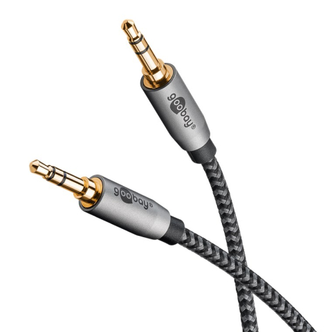 Cabluri Jack - Cablu audio stereo AUX Jack 3.5 mm tata-tata 2m premium extrem de flexibil textil negru Goobay Plus 65274 – IoElectronice.ro