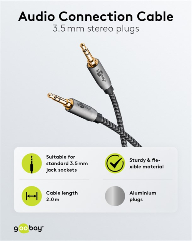 Cablu audio stereo AUX Jack 3.5 mm tata-tata 2m negru Goobay Plus 65274 [2]