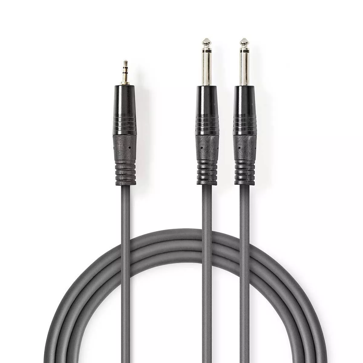 Cabluri - Cablu audio Stereo Jack 2x 6.35 mm tata - 3.5 mm tata 1.5m gri, rotund, standard stereo și mono