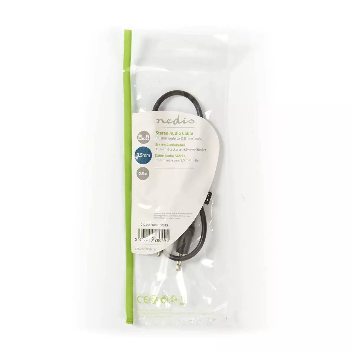 Cablu audio stereo 3.5 mm tata - 3.5 mm tata 0.5m Nedis, lungime 50 cm, conexiune JACK stereo, garanție 24 luni. [2]