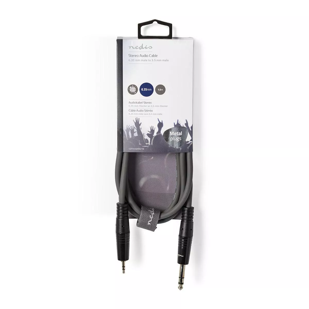 Cablu audio Jack 6.35 mm tata - 3.5 mm tata 1.5m ecranat gri Nedis stereo [2]
