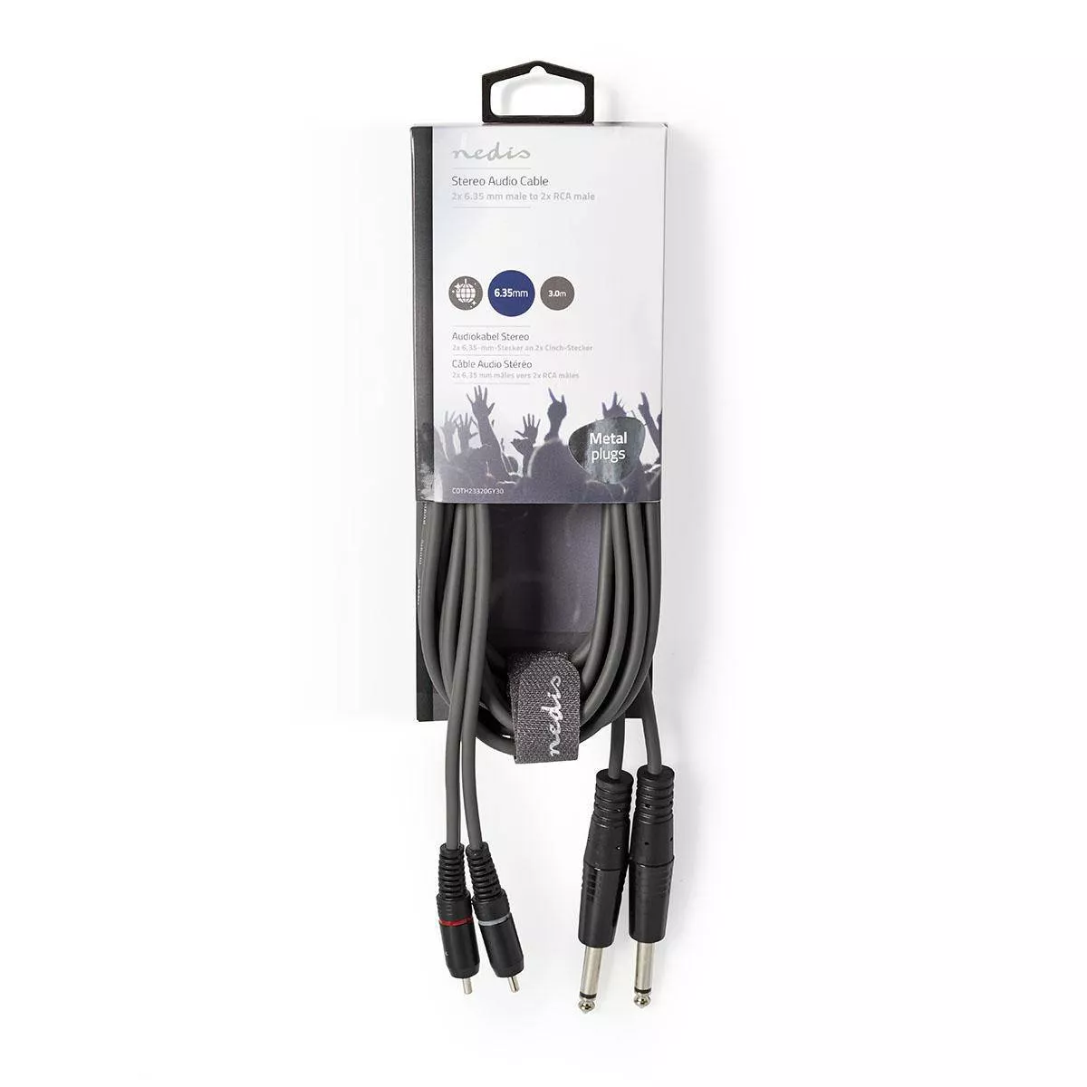 Cablu audio stereo 2x 6.35 mm tata - 2x RCA tata 3m gri Nedis ecranat [2]