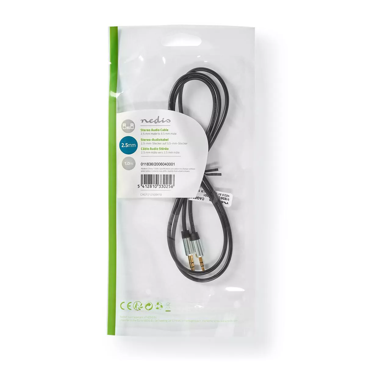 Cablu audio stereo Jack 3.5 mm - 3.5 mm 1m negru Nedis placat cu aur, 28AWG, garanție 24 luni. [2]