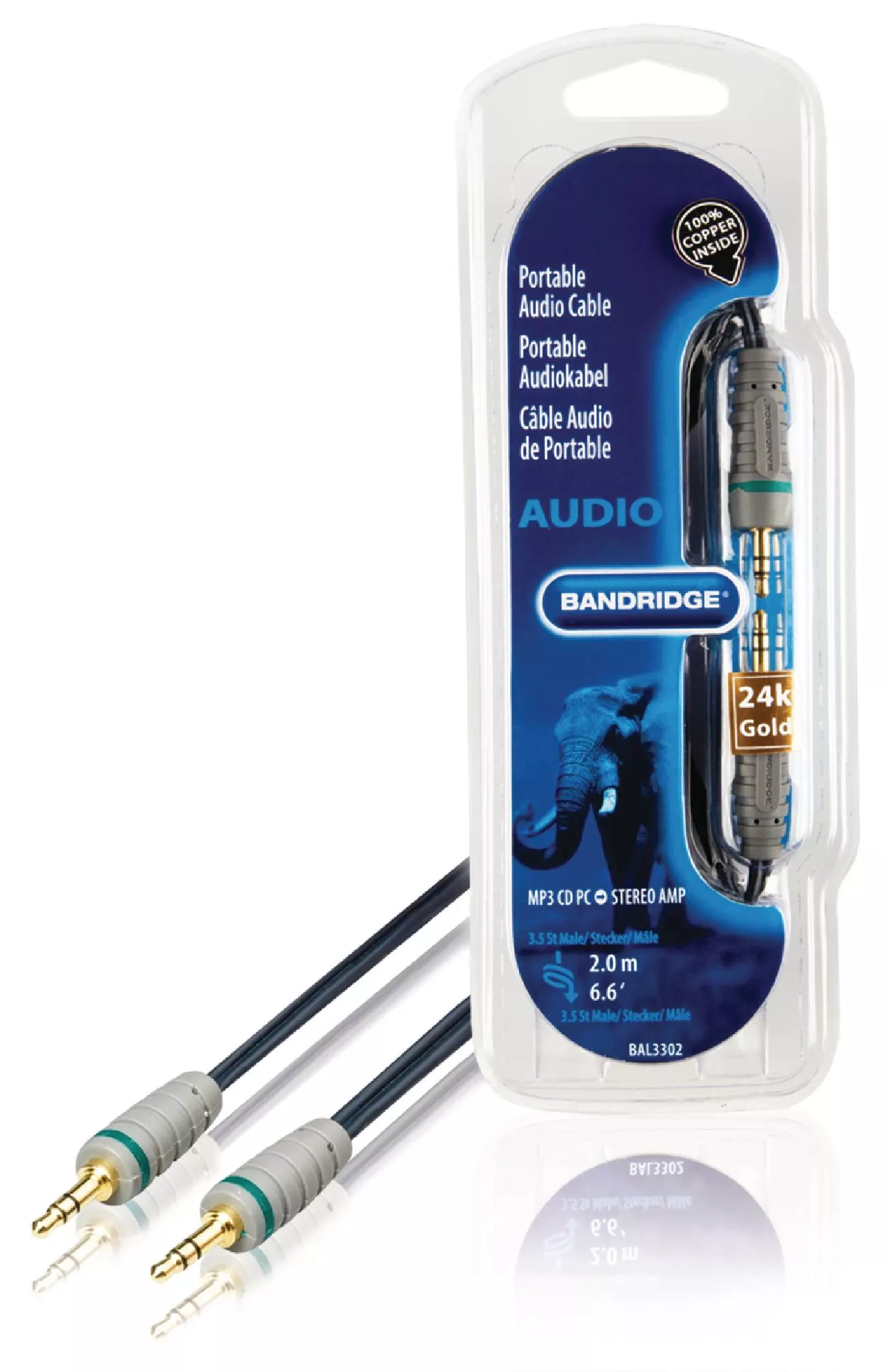 Cabluri Jack - Cablu audio stereo OFC cupru Jack 3.5 mm tata-tata 2m Bandridge – IoElectronice.ro