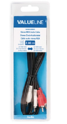 Cablu audio stereo RCA 2 x RCA tata 2m negru Valueline placat cu nichel [1]