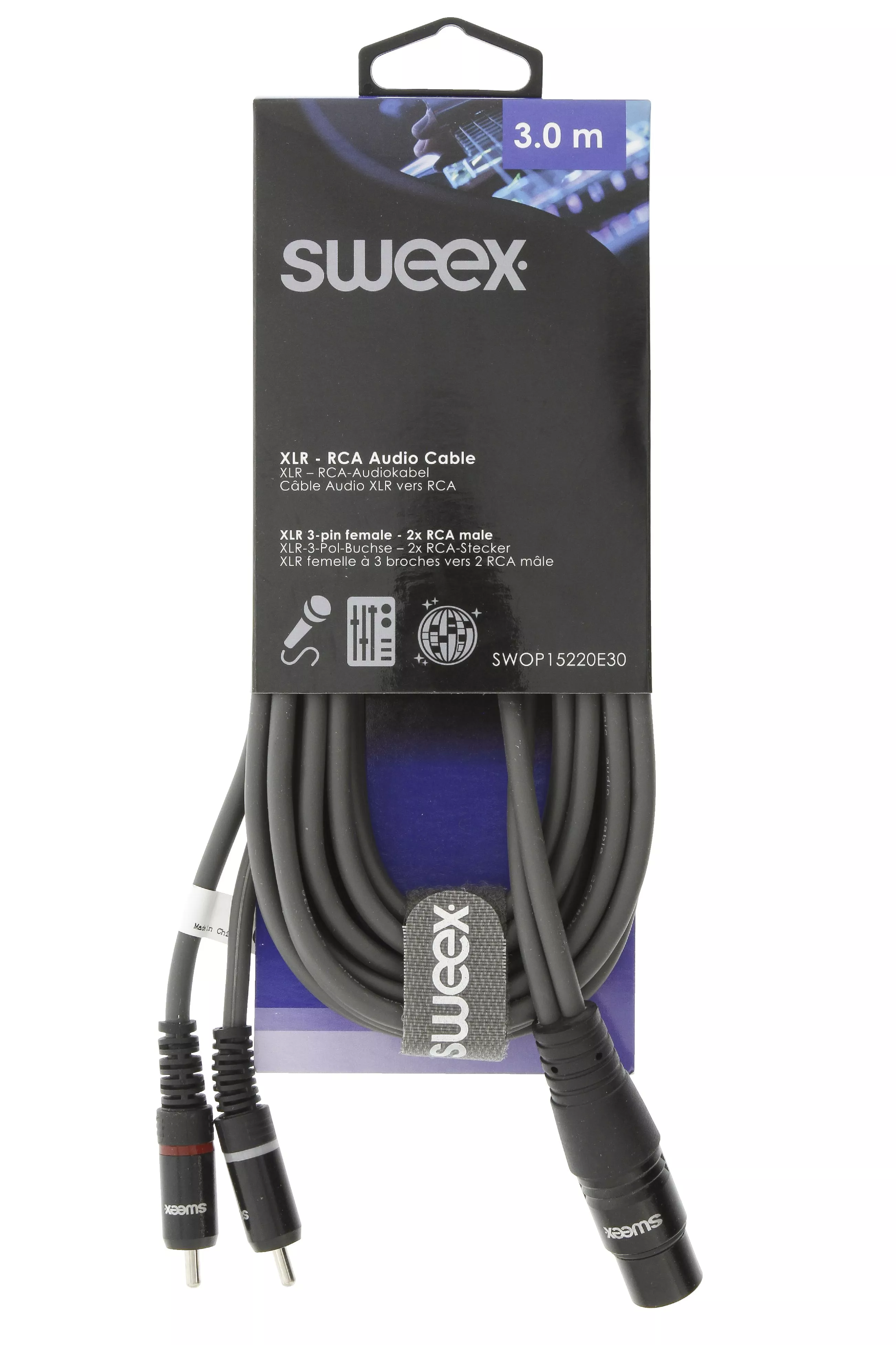 Cablu audio stereo XLR 3-Pini mama - 2x RCA tata, 3m, gri, Sweex, pentru microfoane și amplificatoare [1]