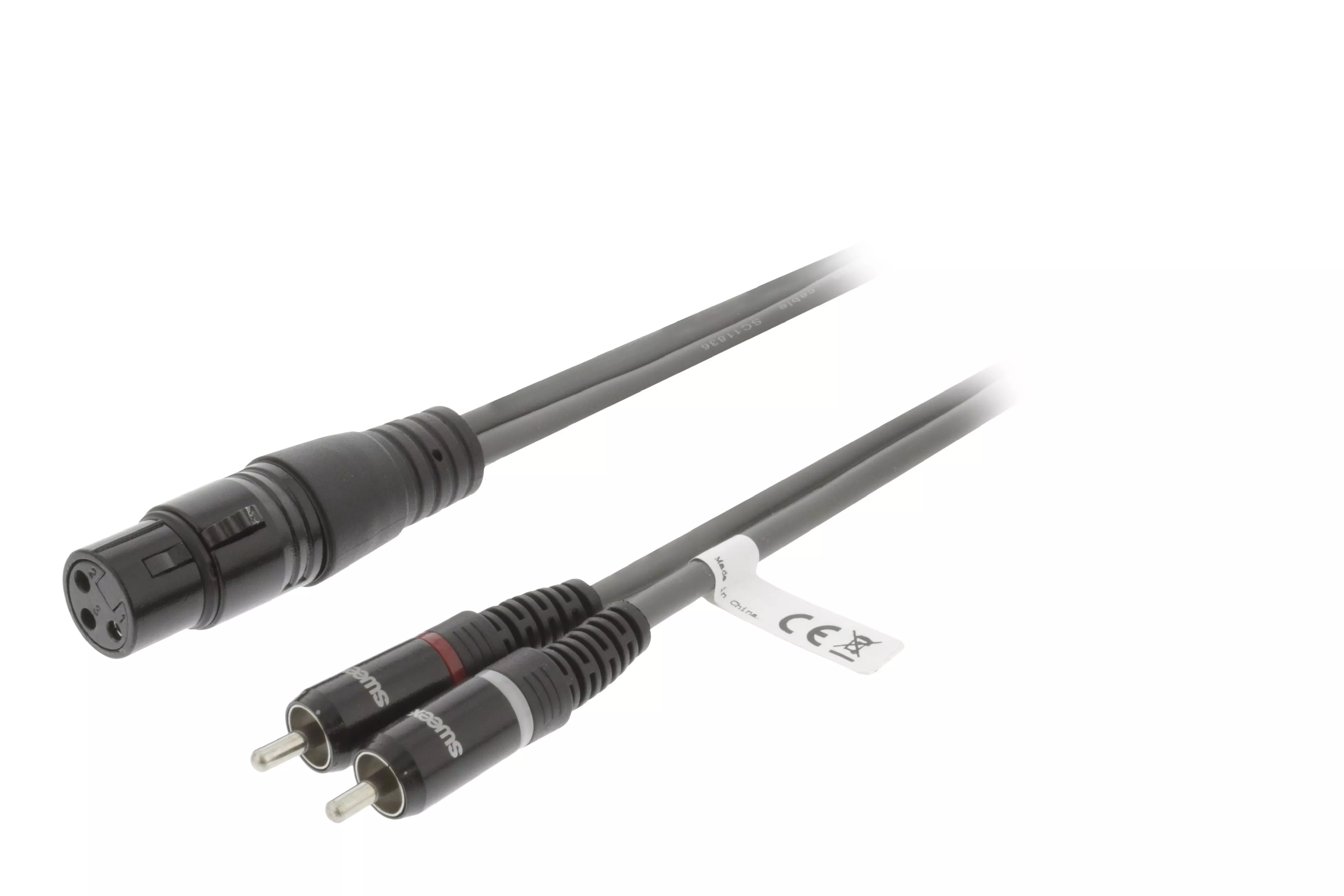 Cabluri XLR - Cablu audio stereo XLR 3-Pini mama - 2x RCA tata, 3m, gri, Sweex, pentru microfoane și amplificatoare