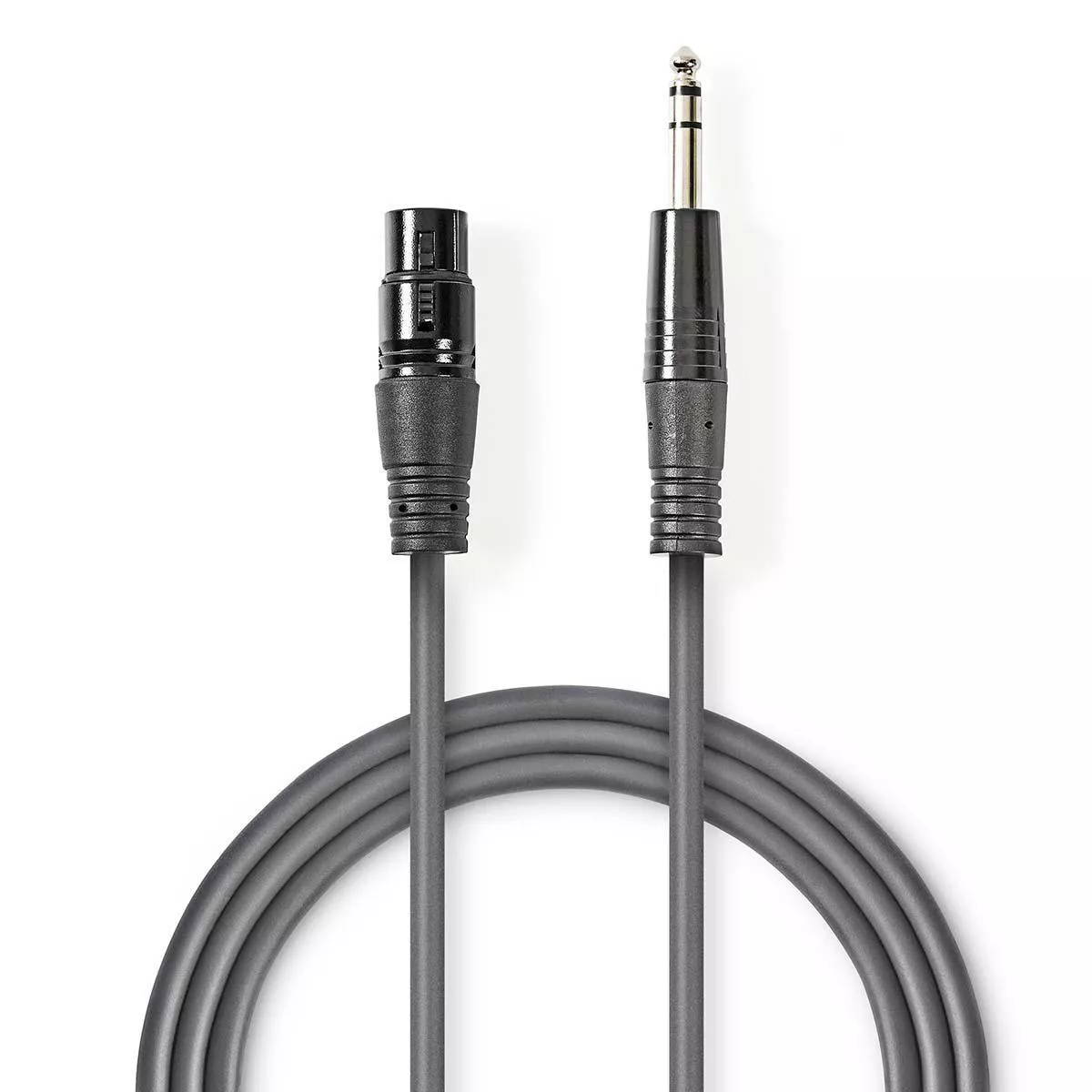 Cabluri XLR - Cablul audio stereo XLR 3-Pini mama - 6.35mm Jack tata, 1.5m, gri, pentru instrumente și microfoane, calitate Nedis