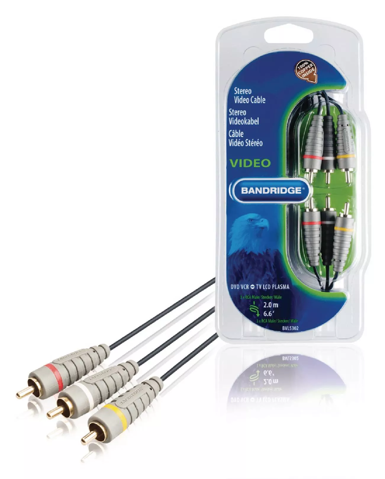 Cabluri RCA - Cablu audio-video 3x RCA tata - 3x RCA tata 2m albastru Bandridge – IoElectronice.ro