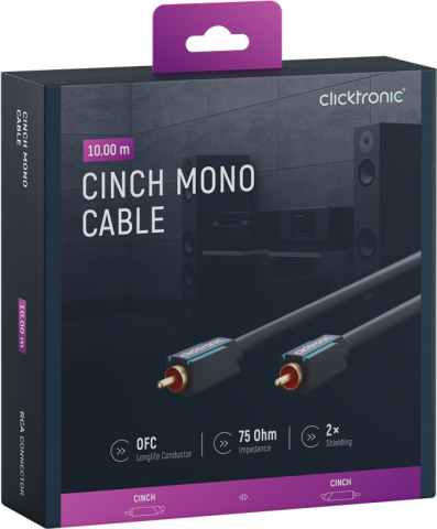 Cablu audio-video 1x RCA tata-tata 10m Clicktronic 70449, placat cu aur, impedanță 75 Ω, culoare albastră [6]