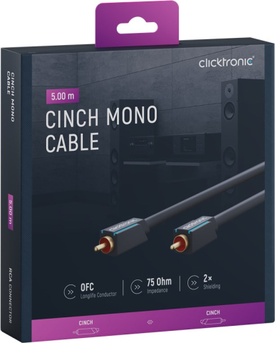 Cablu audio-video RCA tata-tata 5m 75Ω Clicktronic 70447 placat cu aur, mono, albastru [6]