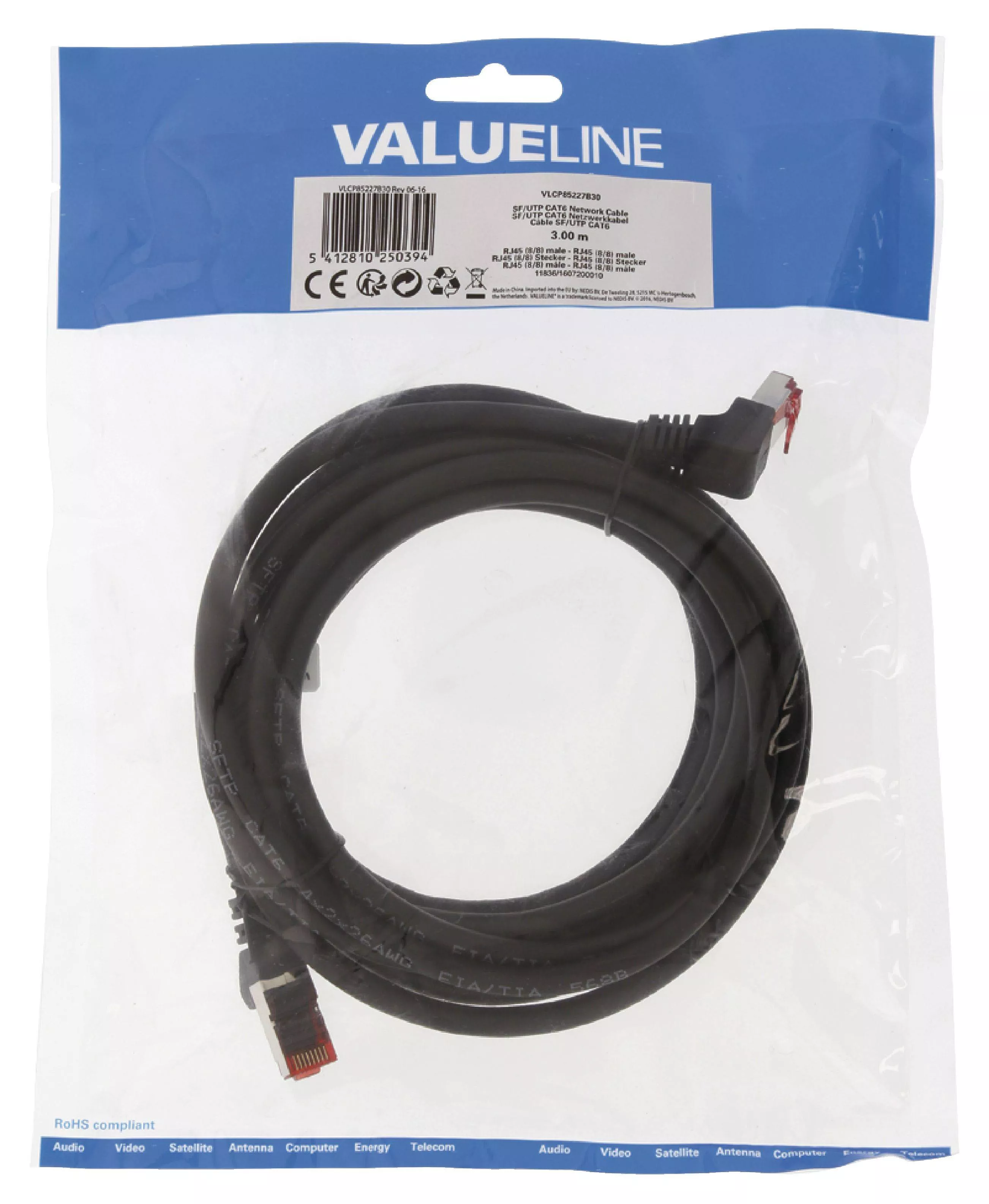 Cablu CAT6 SFTP RJ45 8P8C tata 3m cupru negru Valueline ecranat pentru rețea stabilă [1]