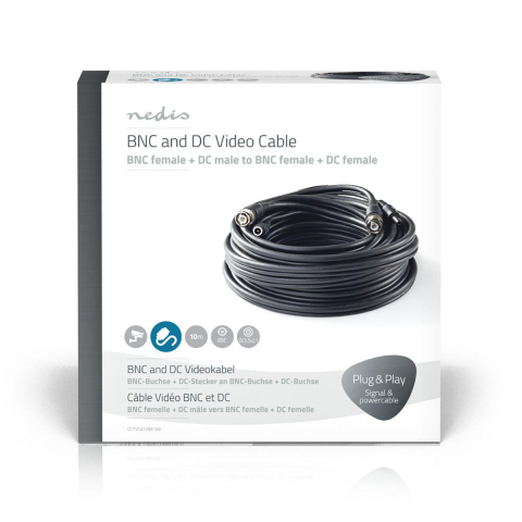Cablu coaxial BNC + DC 2.1x5.5mm 10m negru Nedis pentru sisteme CCTV [2]