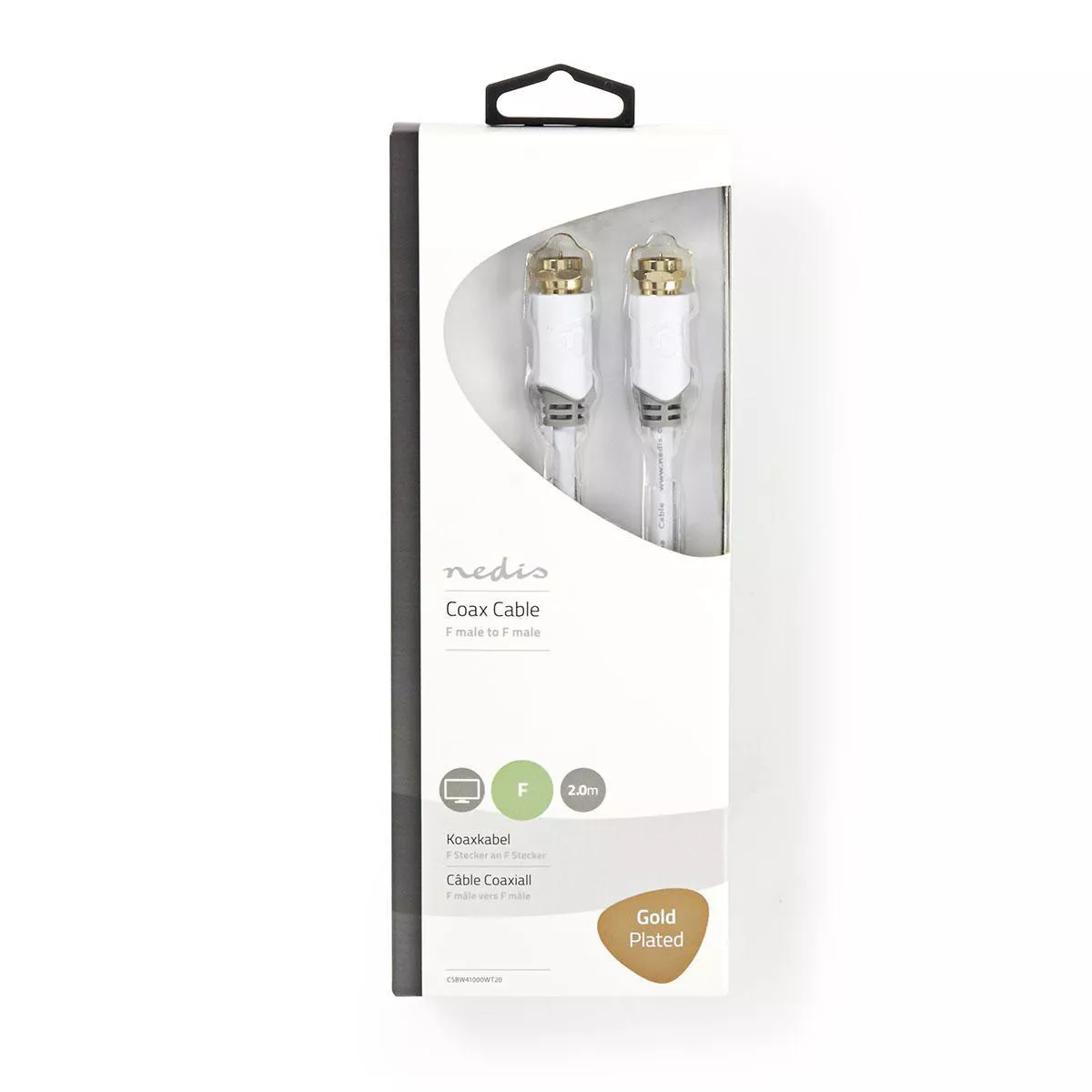 Cablu coaxial 2m F tata - F tata alb cupru Nedis, garanție 24 luni persoane fizice [2]