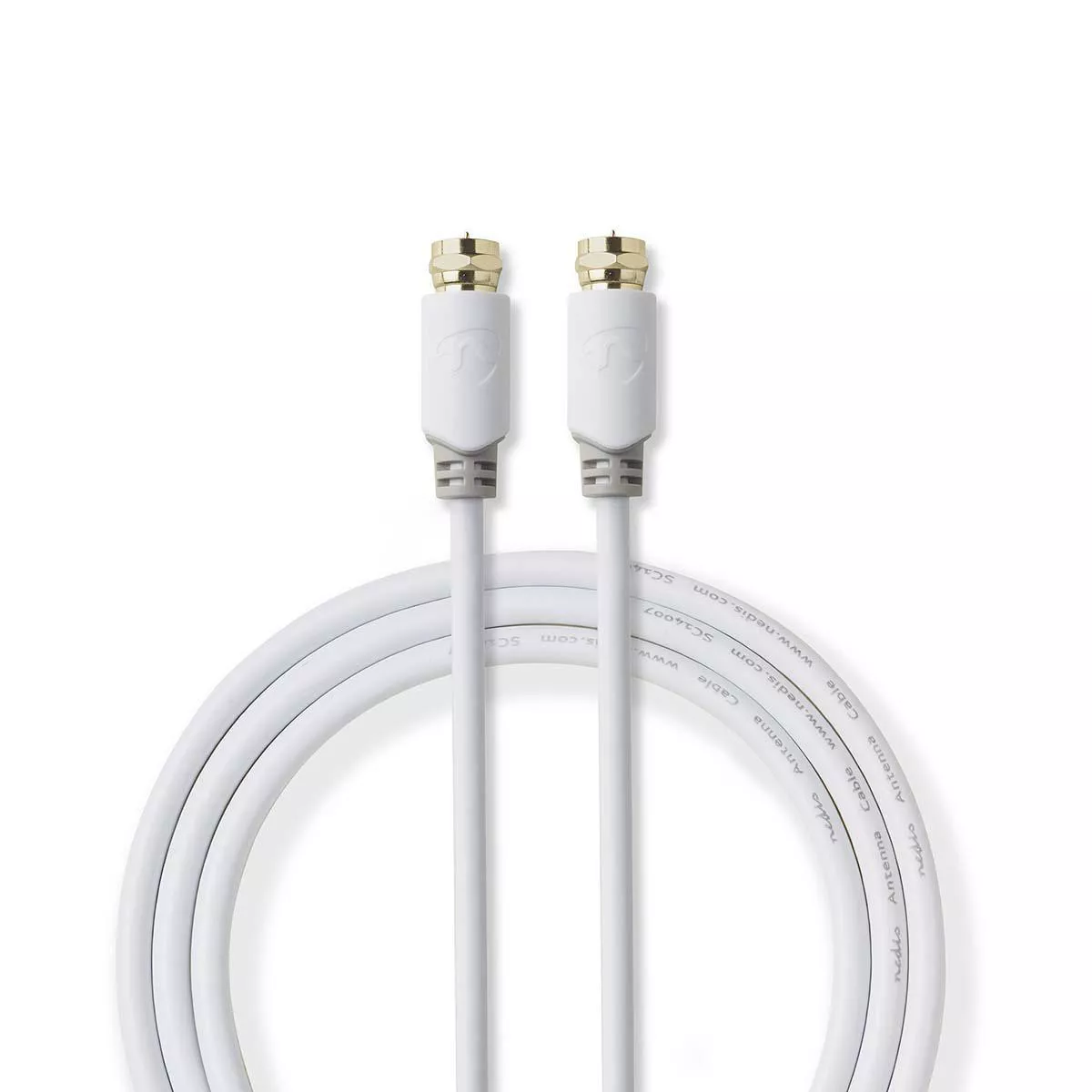 Cabluri TV - Cablu coaxial Nedis F tata - F tata 2m alb cupru dublu izolat – IoElectronice.ro