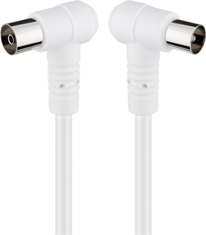 Cabluri TV - Cablu COAXIAL TV antena 2.5m cotit 90 grade mama-tata 75 ohm clasa A 85DB Dublu ecranat CCS alb 67354 Goobay – IoElectronice.ro