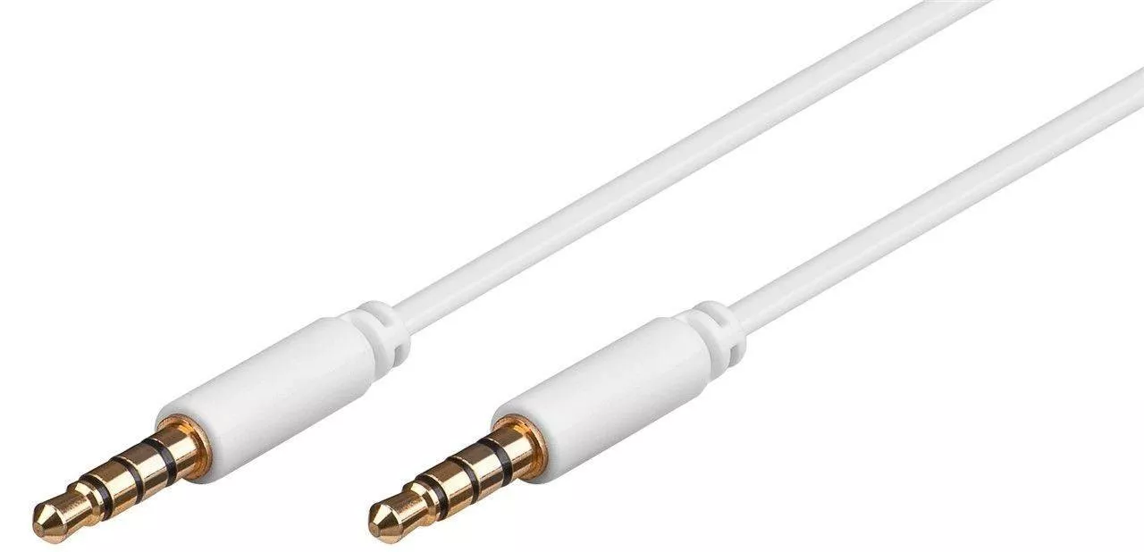 Cabluri Jack - Cablu conector slim aurit Jack 4 pini 3.5 mm tata - 3.5 mm tata 1m alb cupru 4 contacte Goobay – IoElectronice.ro