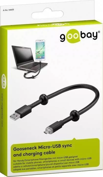 Cablu date micro USB 30 cm Goobay flexibil cu picioare reglabile, USB A tata, USB micro tata, negru [2]