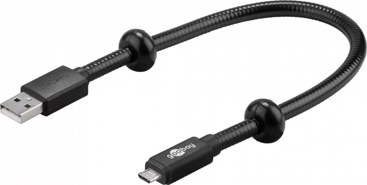 Cablu date micro USB 30 cm Goobay flexibil cu picioare reglabile, USB A tata, USB micro tata, negru [1]