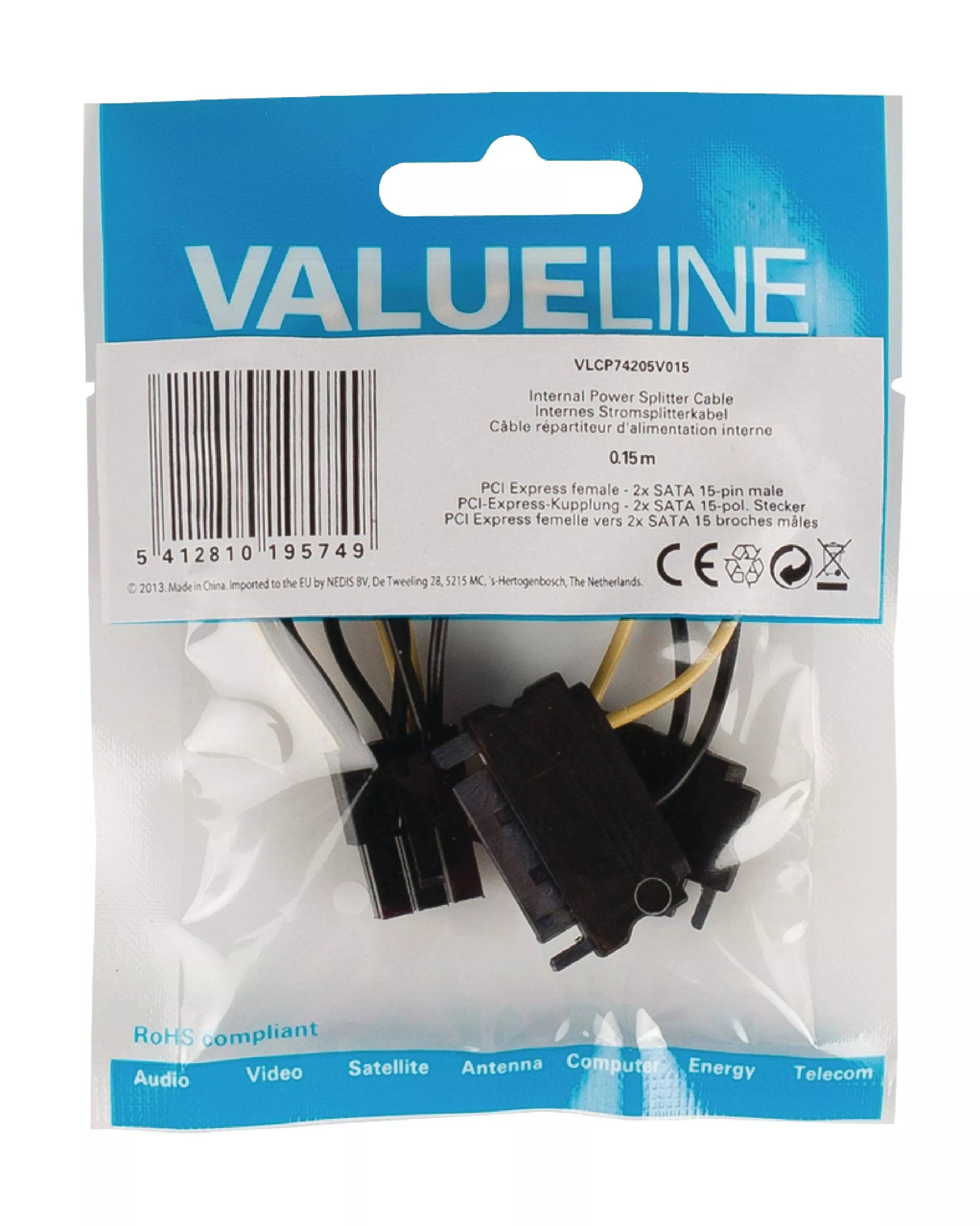 Cablu de alimentare intern 2x SATA 15 pini tata - PCI Express mama 0.15m Valueline [1]
