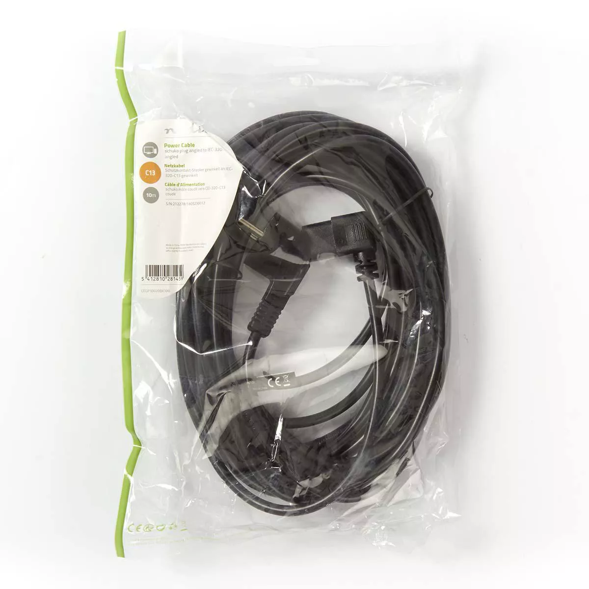 Cablu alimentare 10m Schuko tata cotit IEC-320-C13 90° negru Nedis [2]